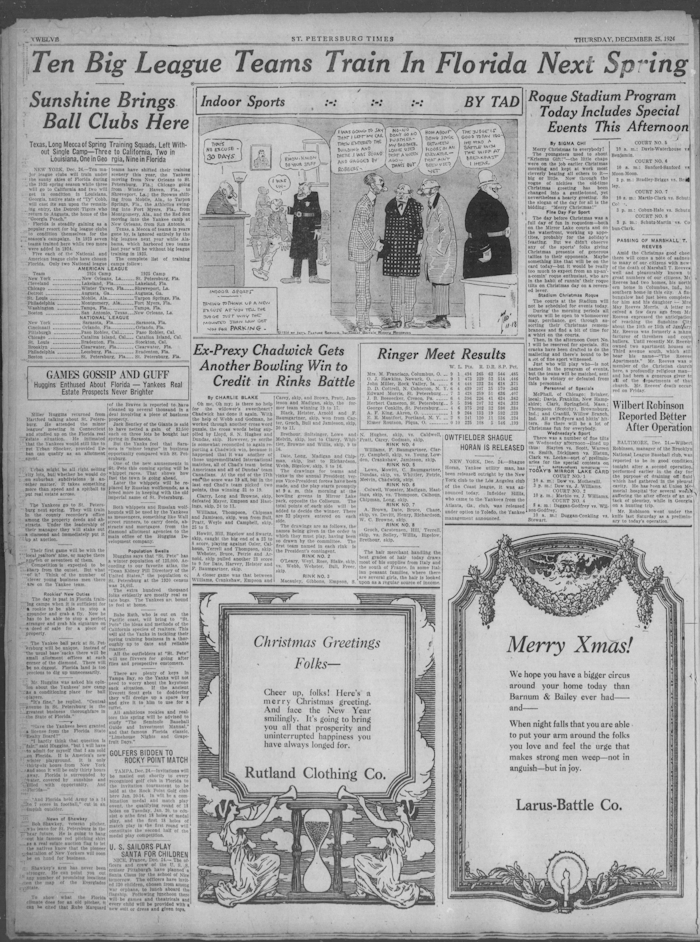 Front page of the St. Petersburg Times, Dec 25, 1924